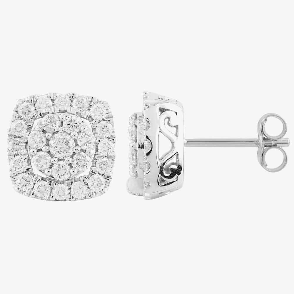 T.H.Baker T.H.Baker Women's 9ct White Gold 1.00ct Diamond Square Cluster Stud Earrings TH0123645 in Silver