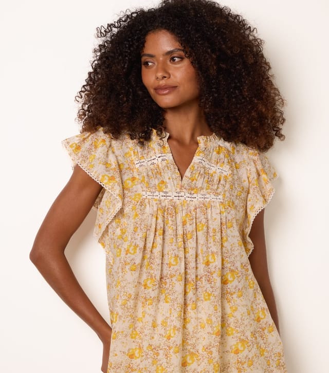 Blue Vanilla Women's Yellow Cotton Floral Ruffle Sleeve Blouse Blue Vanilla New Look - 3