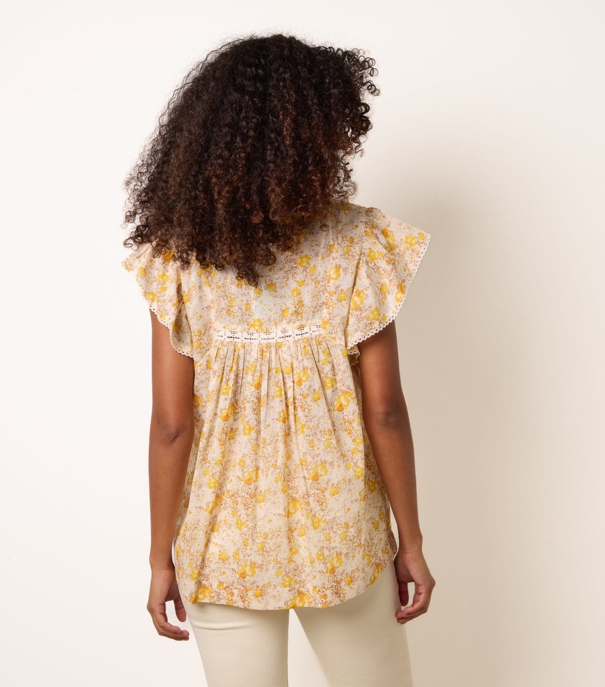 Blue Vanilla Women's Yellow Cotton Floral Ruffle Sleeve Blouse Blue Vanilla New Look - 4