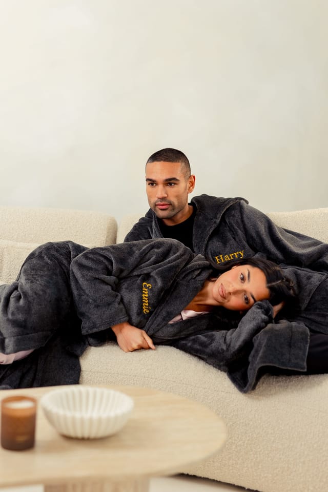 Lulabay Lulabay Men's Personalised Two Tone Dressing Gown in Charcoal - 2