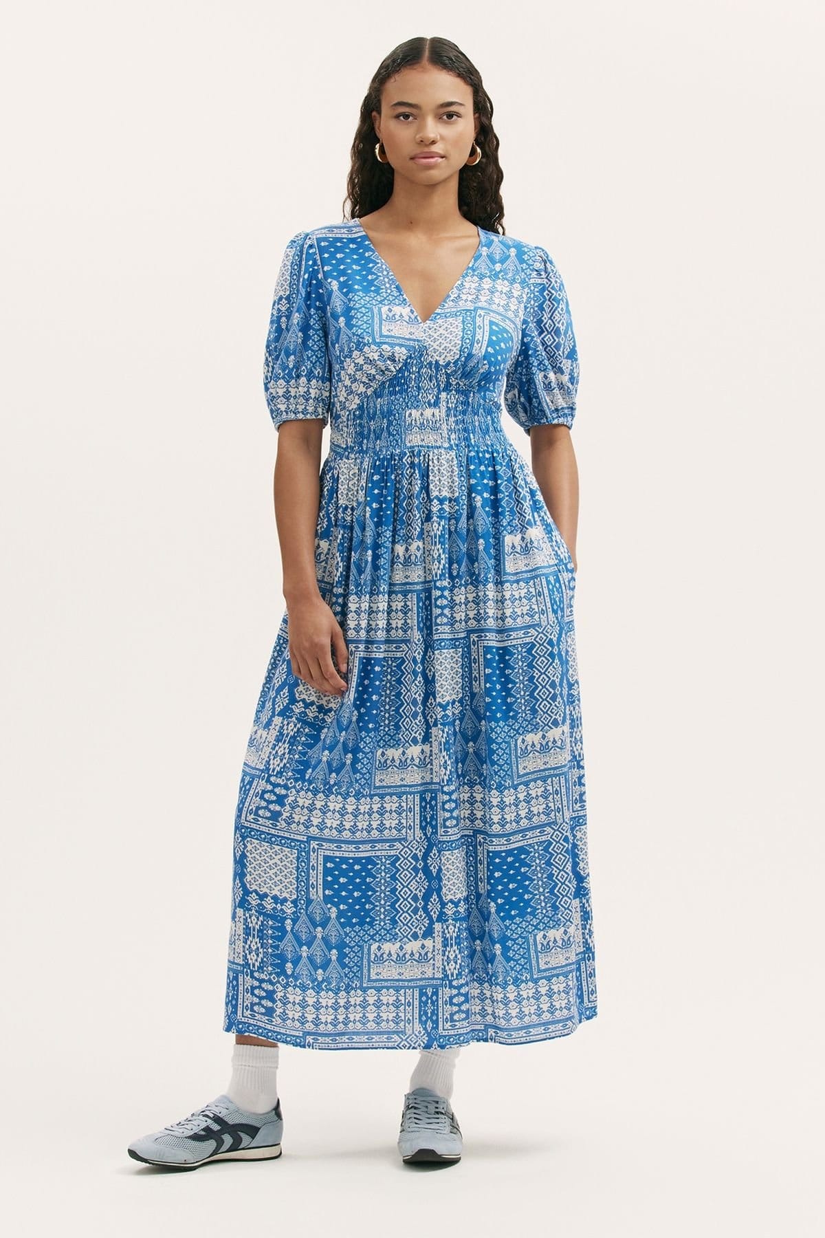 Finery London Bright Blue Printed Midi Dress