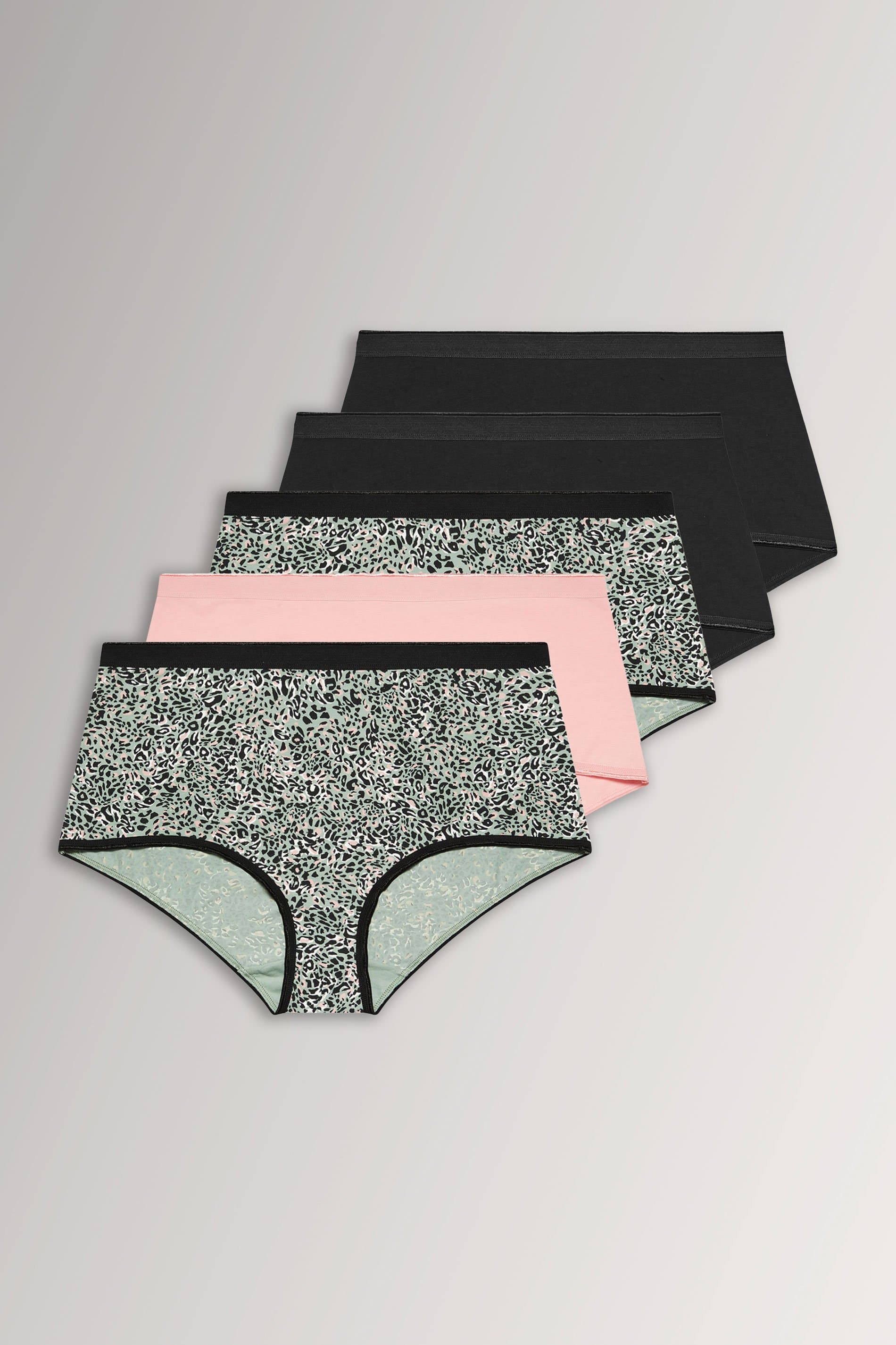 Yours 5 Pack Plus Size Black & Khaki Green Animal Print Full Briefs