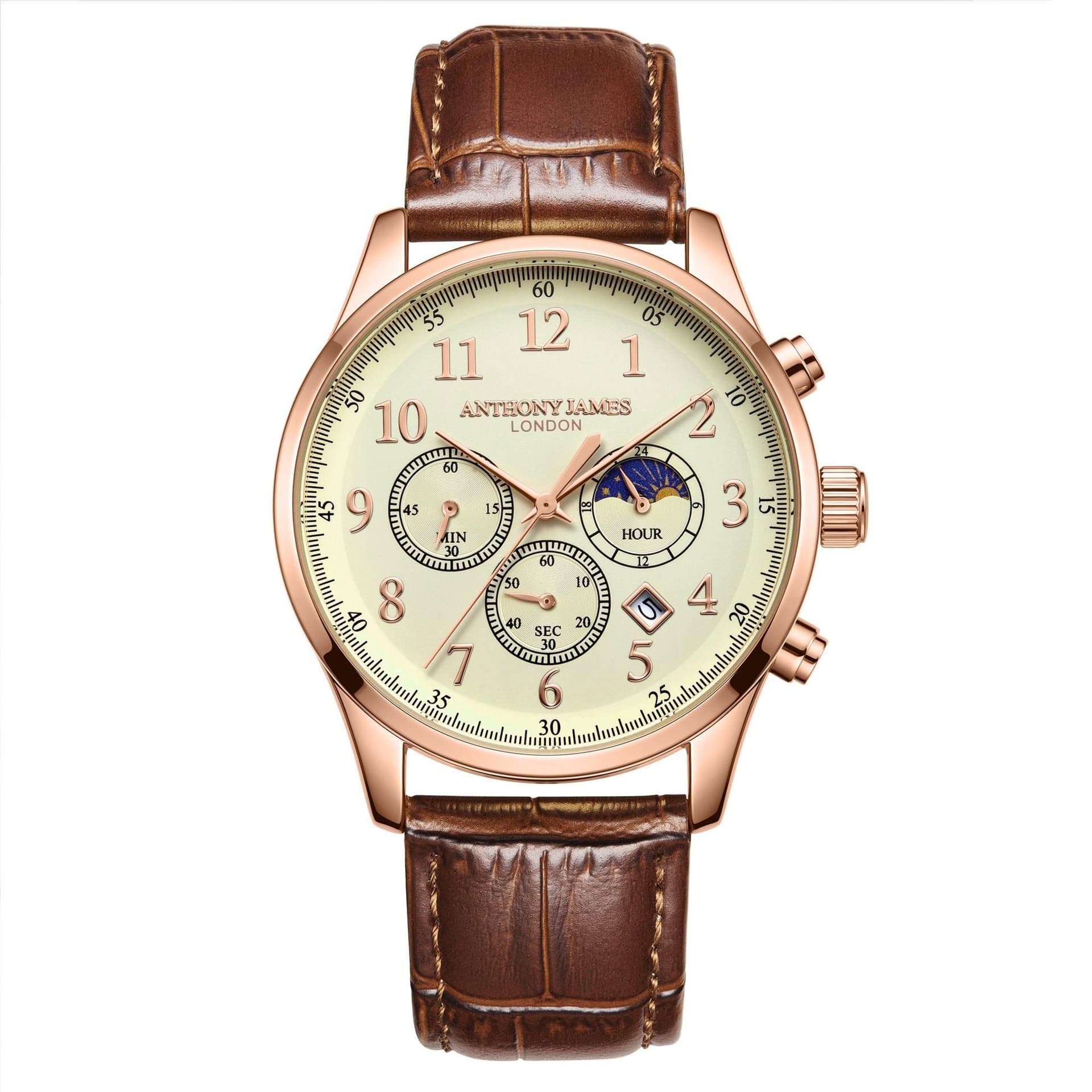 Anthony James Anthony James Men's Hand Assembled Moonphase Chronograph Rose White Watch