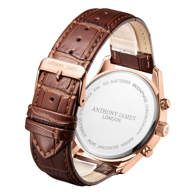 Anthony James Anthony James Men's Hand Assembled Moonphase Chronograph Rose White Watch - 3