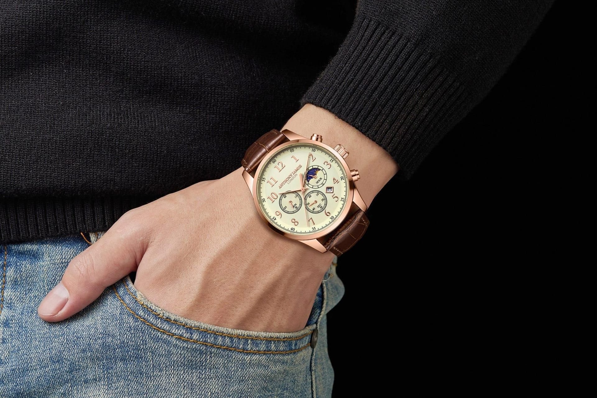 Anthony James Anthony James Men's Hand Assembled Moonphase Chronograph Rose White Watch - 4