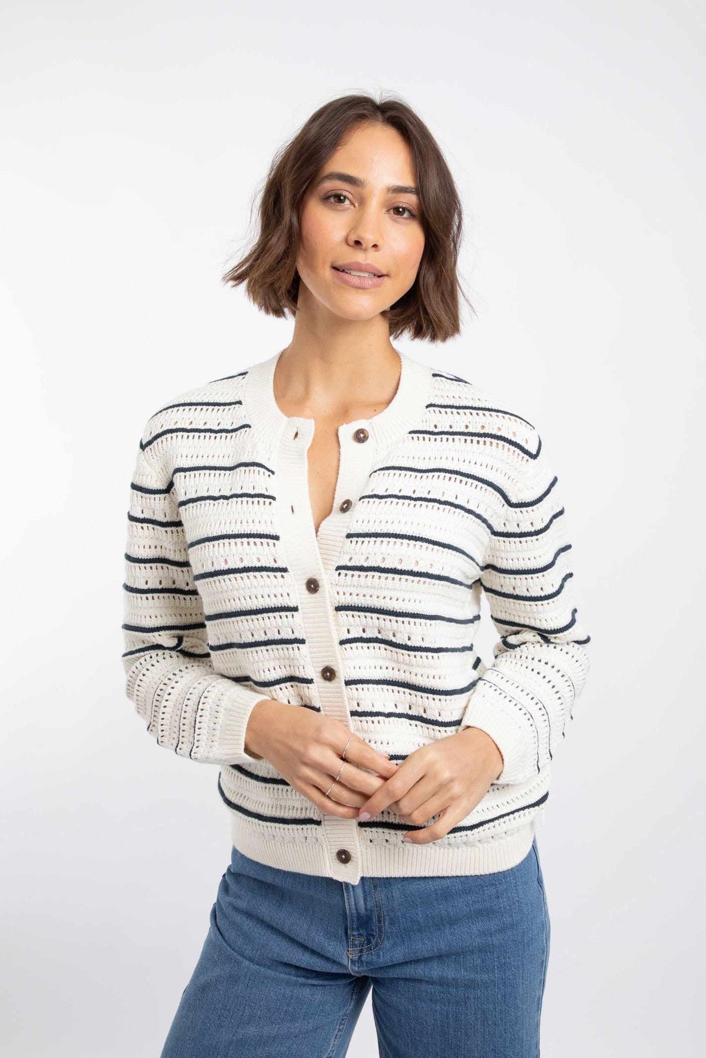 Weird Fish Weird Fish Women's Romilly Pointelle Striped Cardigan in Cream