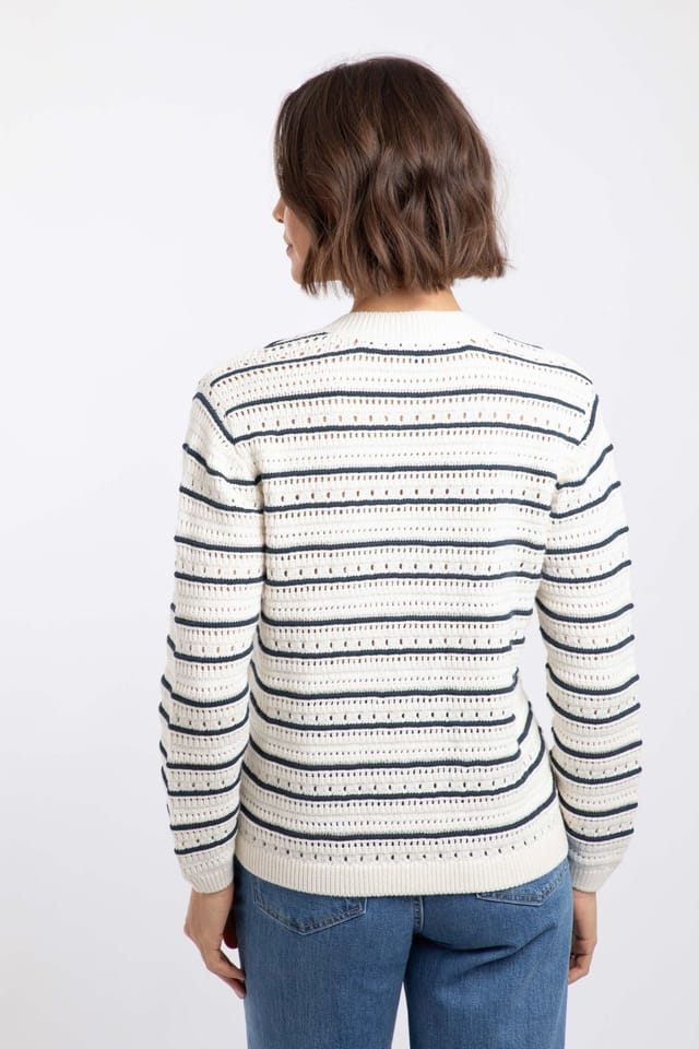 Weird Fish Weird Fish Women's Romilly Pointelle Striped Cardigan in Cream - 3