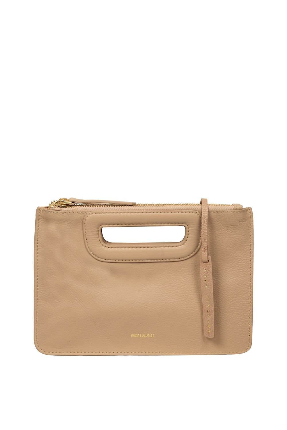 Pure Luxuries London Pure Luxuries London Women's 'Guinevere' Leather Clutch Bag in Natural