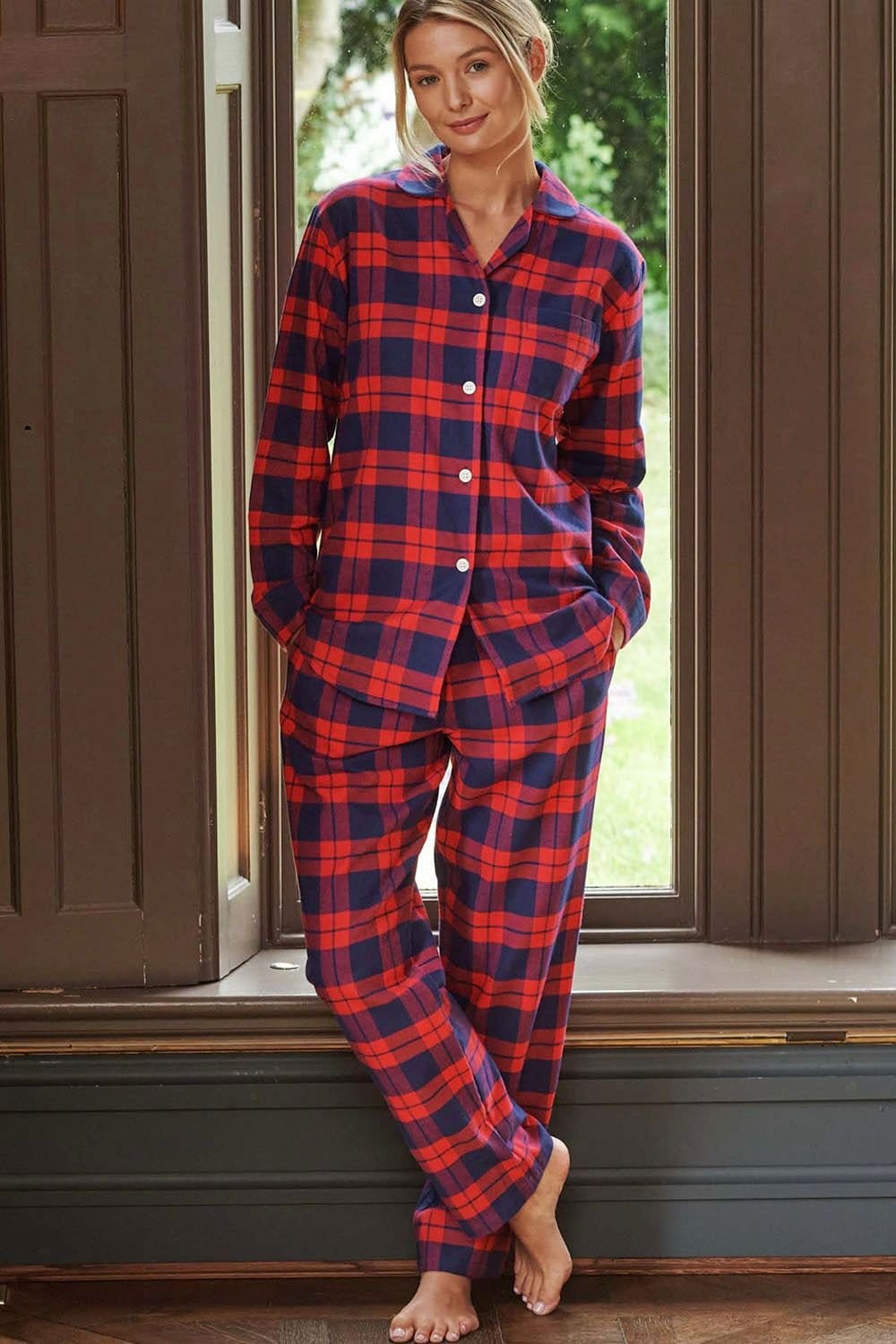 British Boxers Red & Blue Tartan Brushed Cotton Pyjama Set
