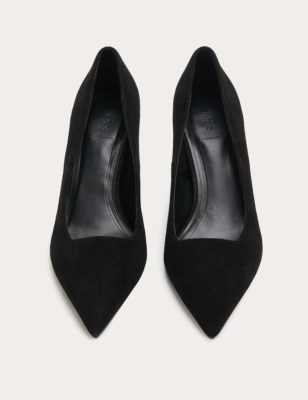 Marks & Spencer M&S Suede Kitten Heel Pointed Court Shoes Black - 1