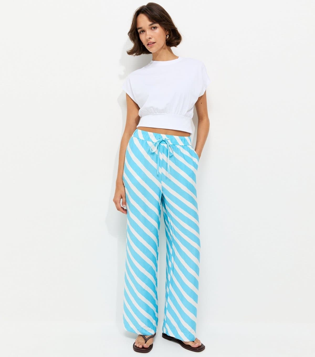 New Look Women's Blue Painted Goya Wide Leg Trousers New Look
