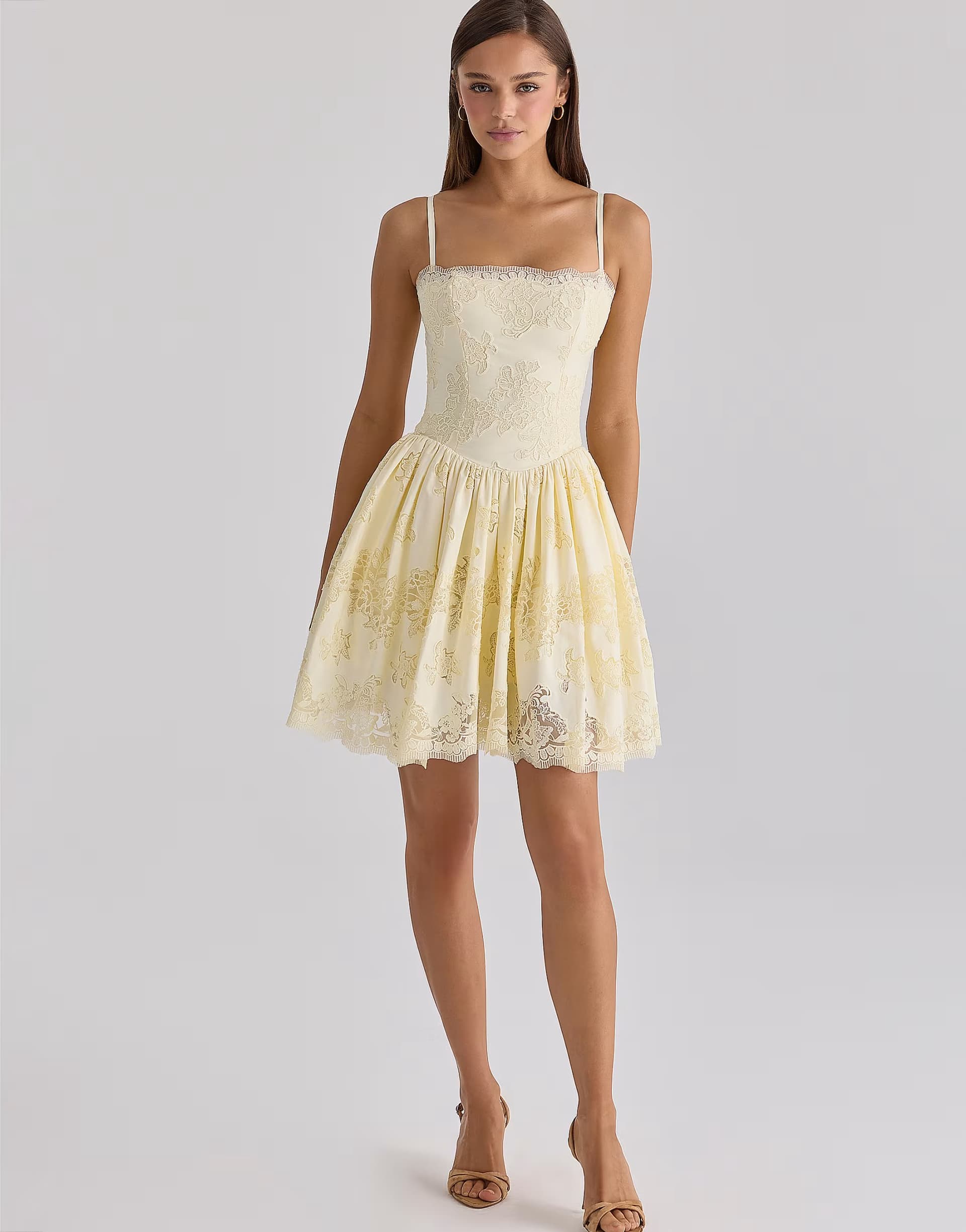 ASOS House of CB Chloe lemon custom lace cotton broderie anglaise mini dress in lemon