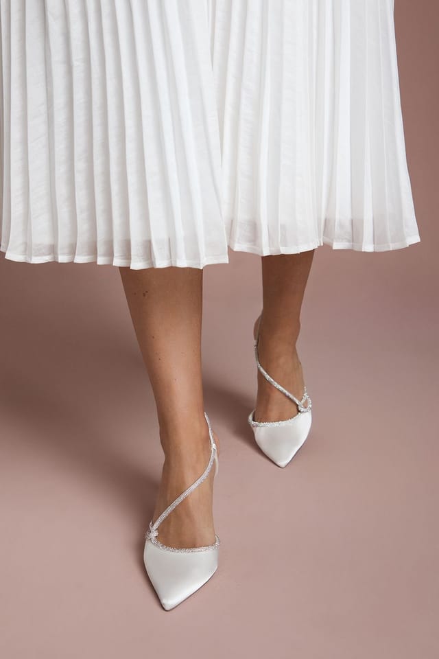 Coast Coast Women's Bridal Kimmie Satin Diamante Asymmetric Strap Pointed High Stiletto Heel Court Shoes in White - 2