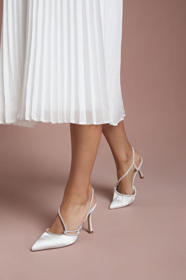 Coast Coast Women's Bridal Kimmie Satin Diamante Asymmetric Strap Pointed High Stiletto Heel Court Shoes in White - 3