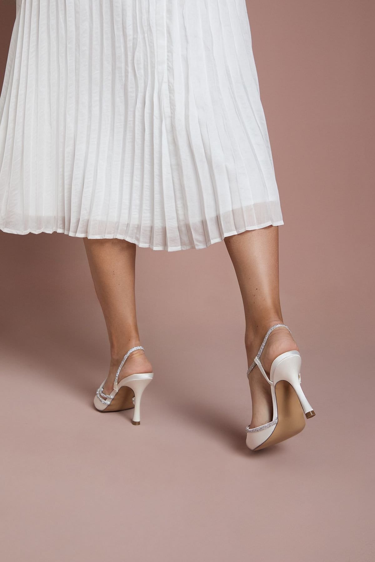 Coast Coast Women's Bridal Kimmie Satin Diamante Asymmetric Strap Pointed High Stiletto Heel Court Shoes in White - 4