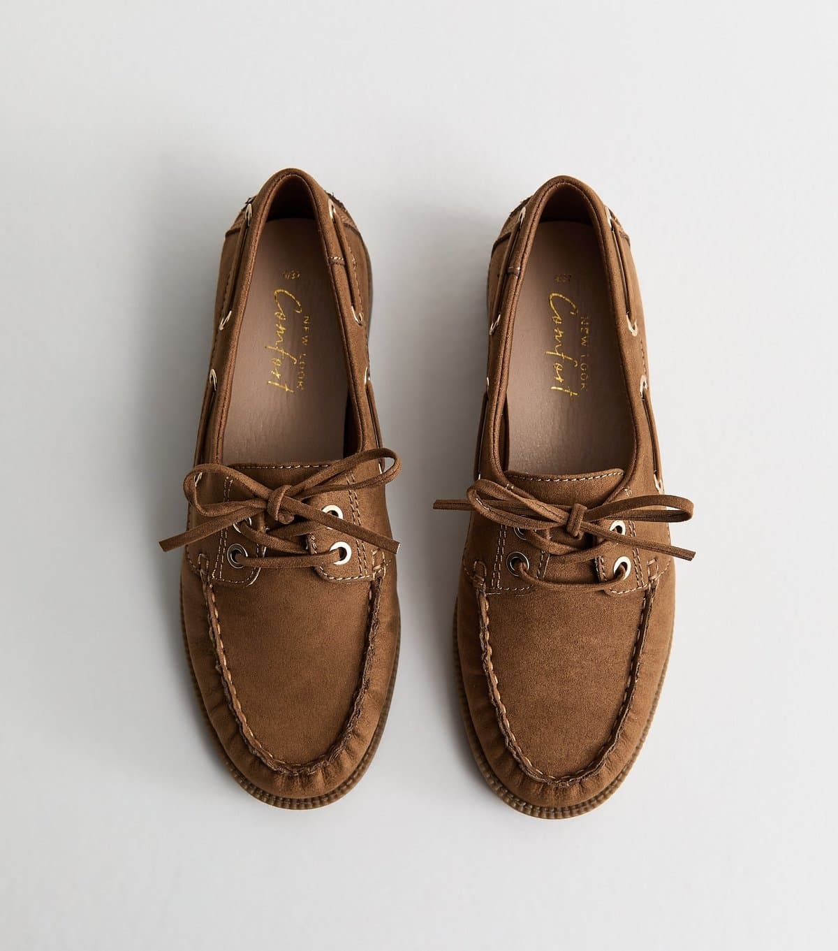 New Look Women's Tan Brushed Faux Leather Lace Up Loafers Vegan New Look