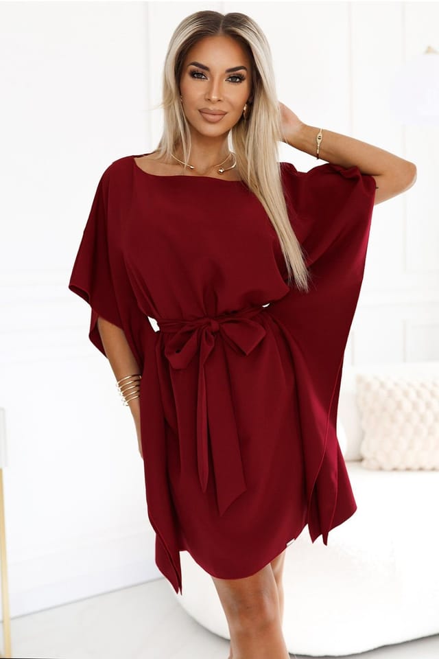 Love Lace Love Lace Women's Butterfly Midi Dress with Waist Tie in Burgundy - 2