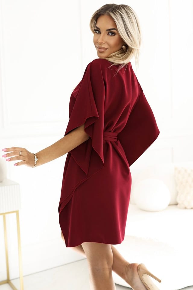Love Lace Love Lace Women's Butterfly Midi Dress with Waist Tie in Burgundy - 3