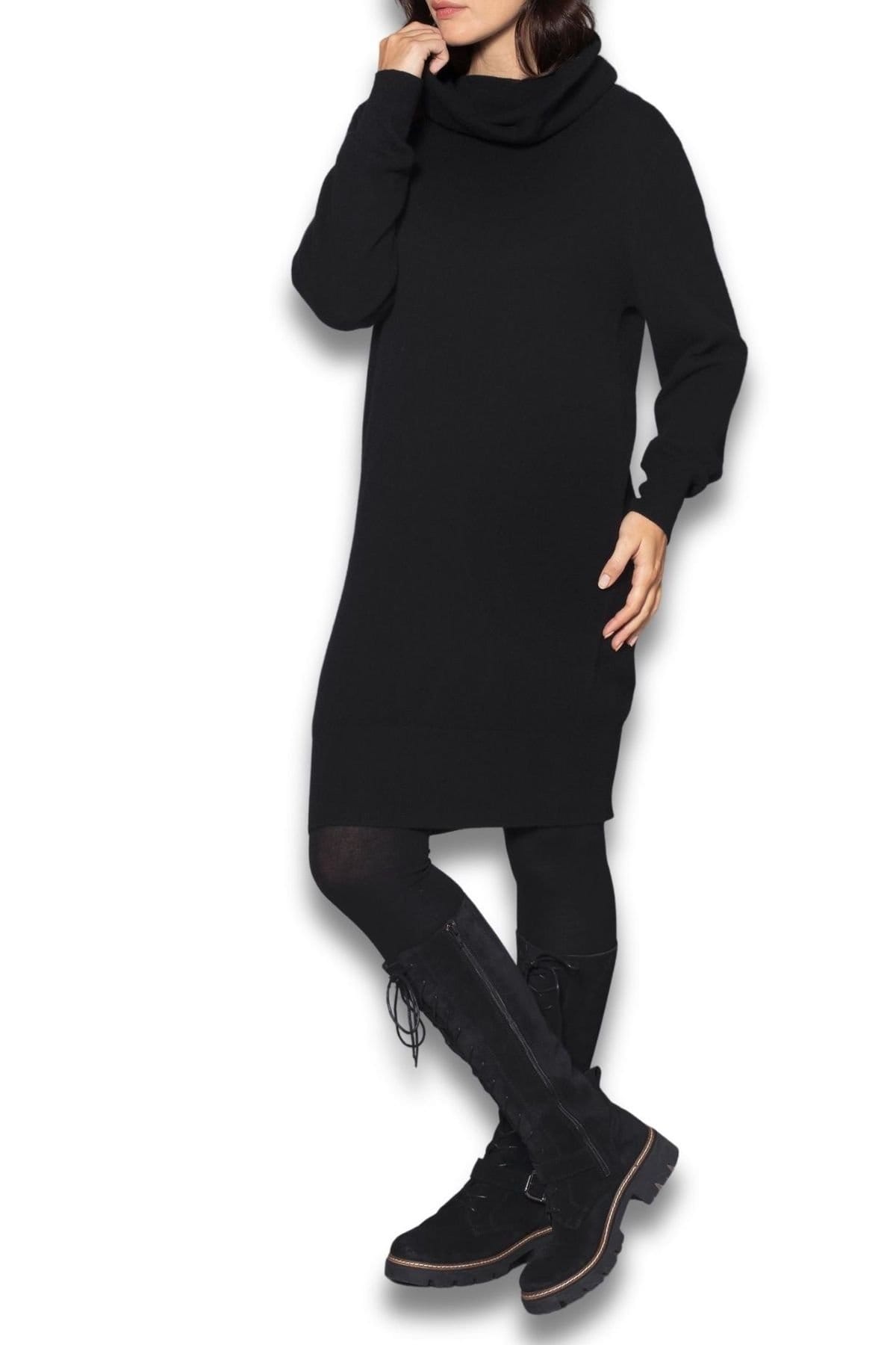 Celtic & Co Celtic & Co Women's Lambswool Slouchy Cowl Neck Dress in Black - 4