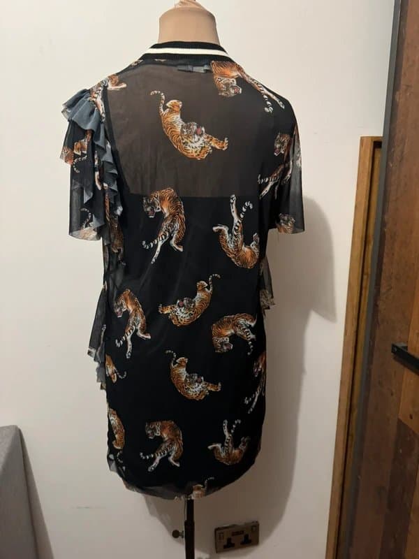 ASOS Design black sheer tiger mini dress mesh ruffle y2k size 10 tunic