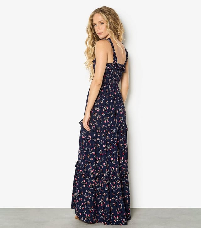 Apricot Women's Navy Ditsy Floral Shirred Maxi Dress Apricot New Look - 3