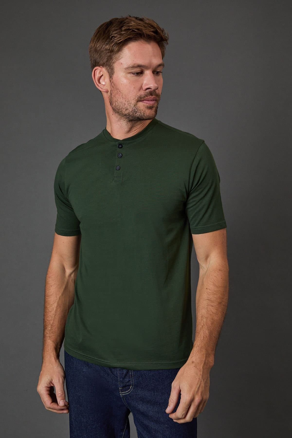 Burton Burton Men's Dark Green Grandad Neck T-Shirt
