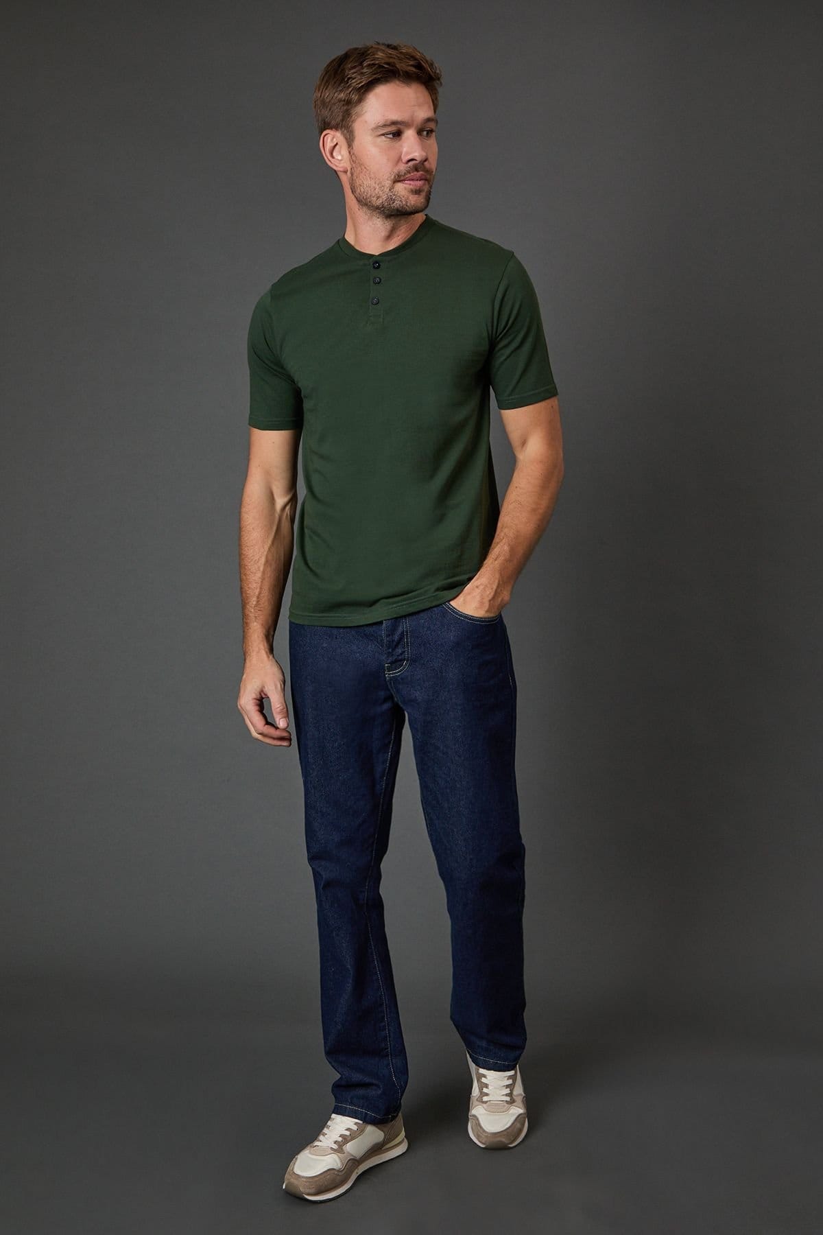 Burton Burton Men's Dark Green Grandad Neck T-Shirt - 4