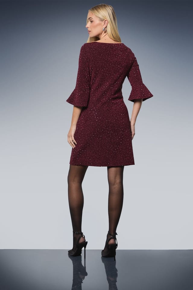 Wallis Wallis Women's Petite Occasion Glitter Jersey Ruffle Shift Dress in Red - 3