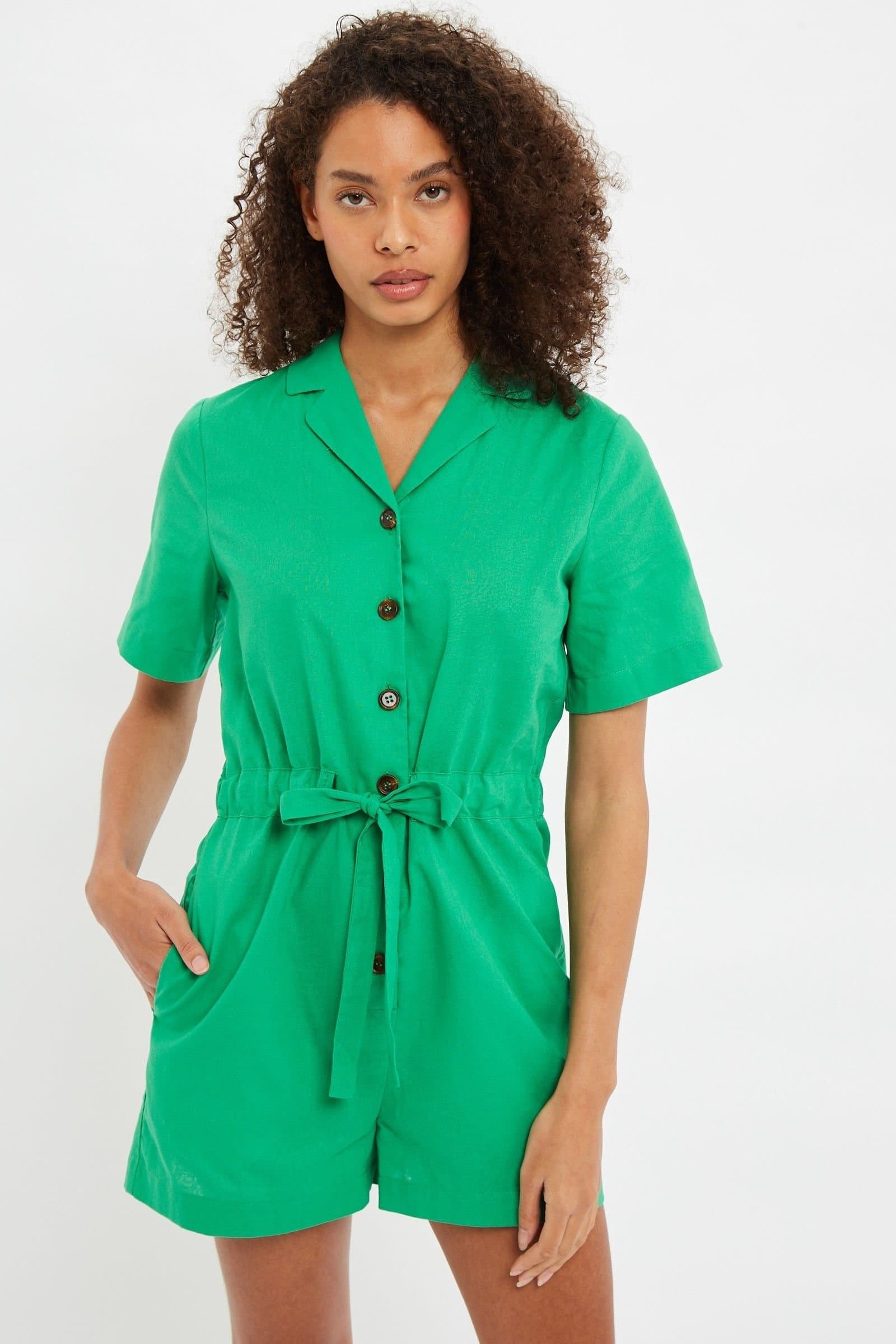 Louche Louche Women's Wren Short Sleeve Playsuit in Green