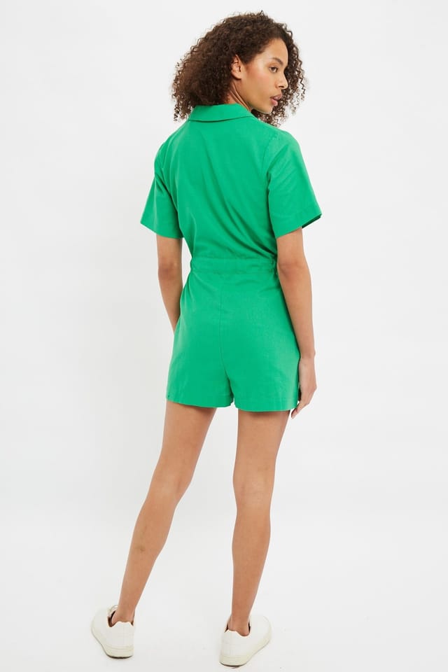 Louche Louche Women's Wren Short Sleeve Playsuit in Green - 2