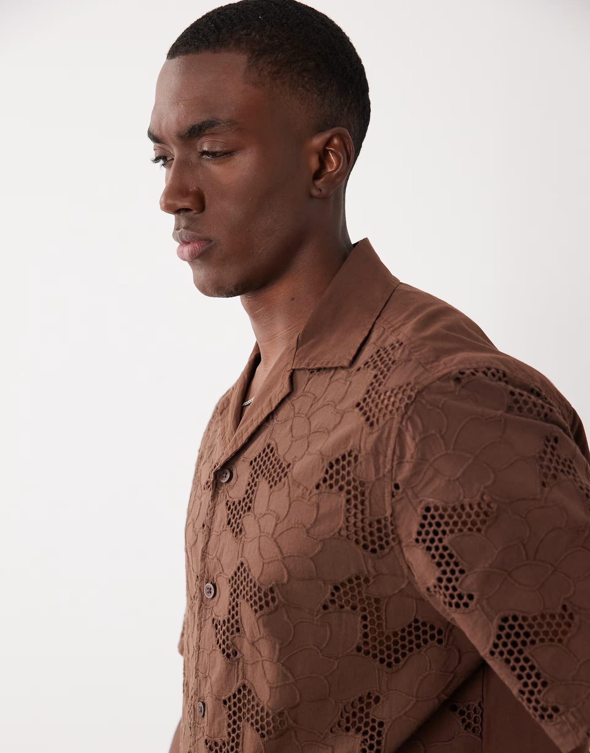 River Island Brown Lace Detail Boxy Shirt