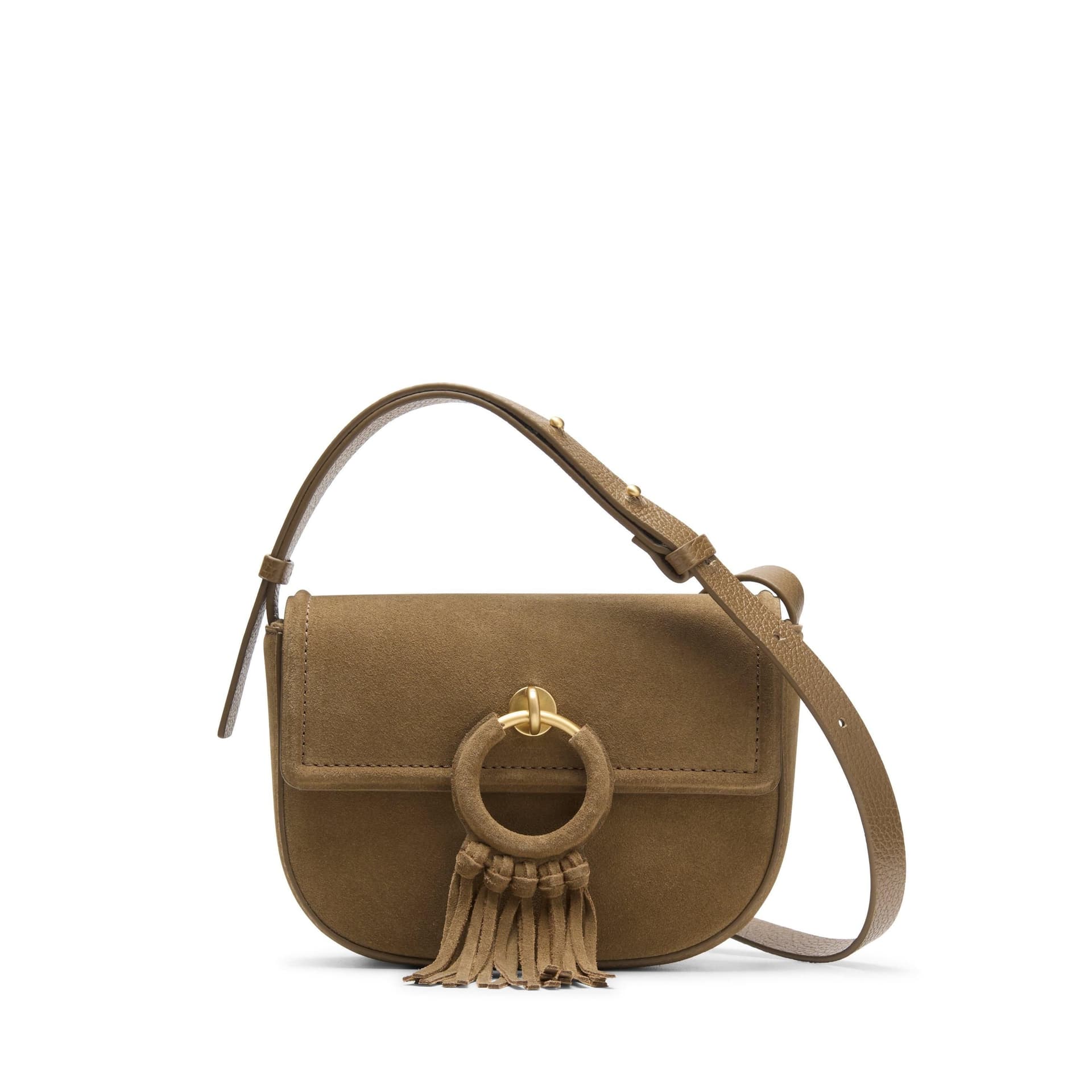 Clarks Clarks Beige Suede Cross-Body Bag with Fringe Detail