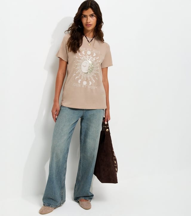 New Look Women's Mink Cotton Sun and Moon Print Relaxed T-Shirt New Look - 2