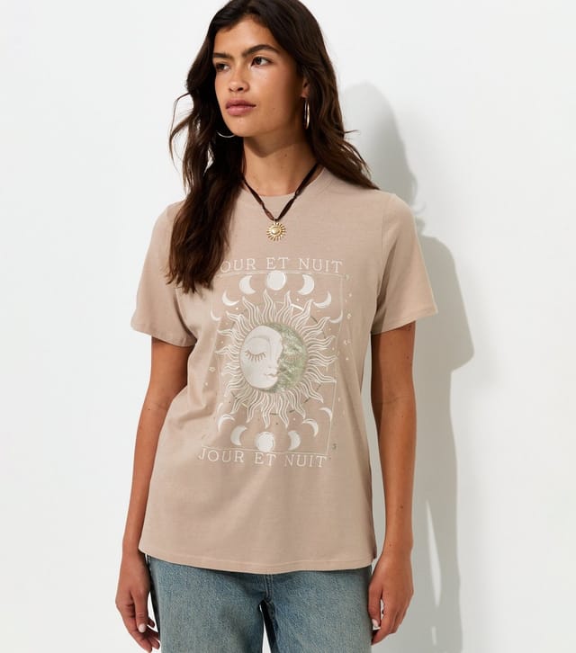New Look Women's Mink Cotton Sun and Moon Print Relaxed T-Shirt New Look - 3