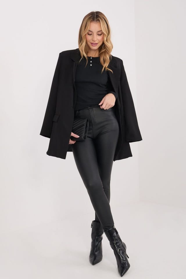 Love Lace Love Lace Women's Cotton Long Sleeve Round Neck Blouse 3 Buttons in Black - 2