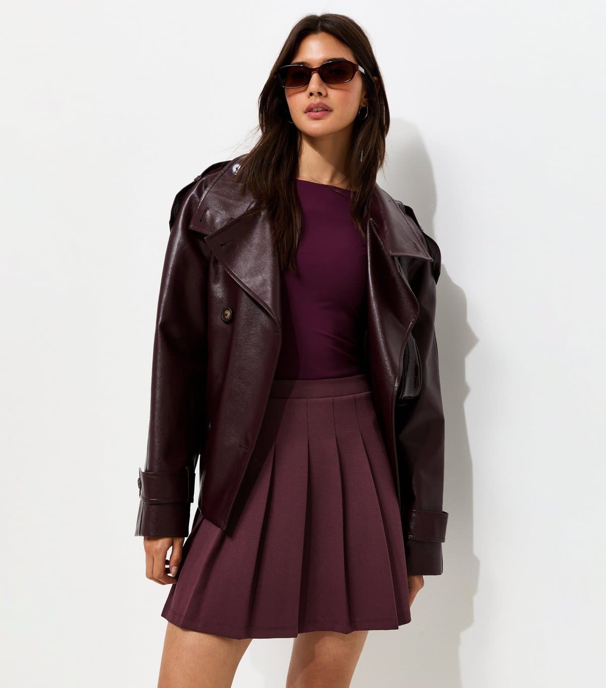 New Look Women's Dark Burgundy Ponte Knife Pleat Mini Skirt New Look