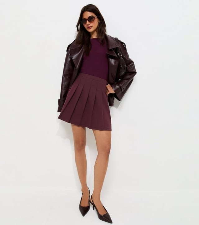 New Look Women's Dark Burgundy Ponte Knife Pleat Mini Skirt New Look - 2