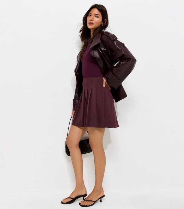 New Look Women's Dark Burgundy Ponte Knife Pleat Mini Skirt New Look - 3