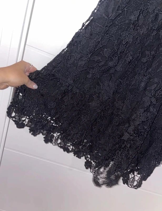 Coast Black Tier Hem Embroidered Lace Midi Dress
