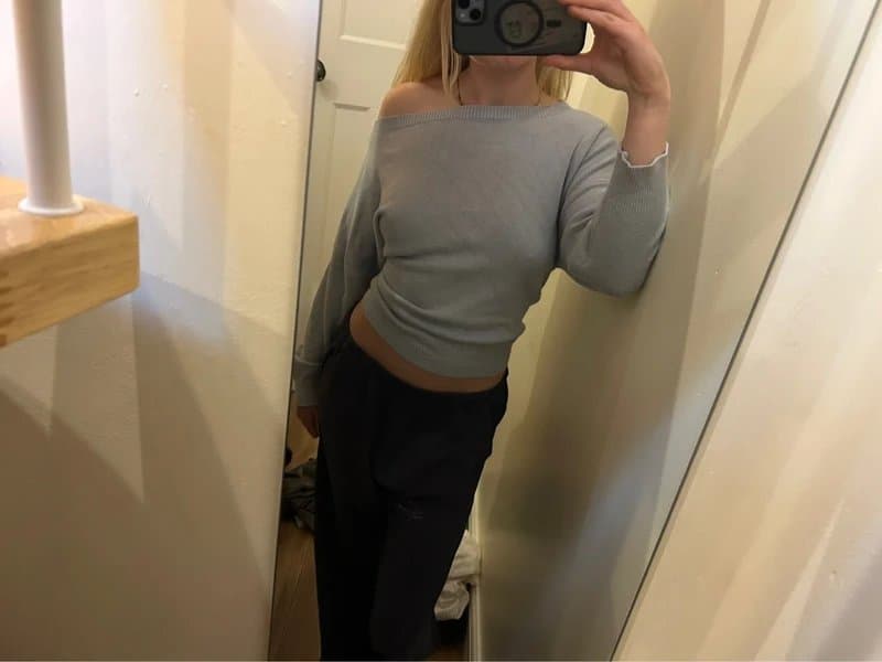 ASOS Off shoulder baby blue knit