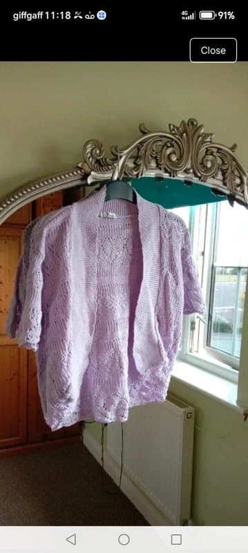 Vintage Dressing Ladies size small crochet cover up knitted Shortsleeve bolero lilac crop cardigan