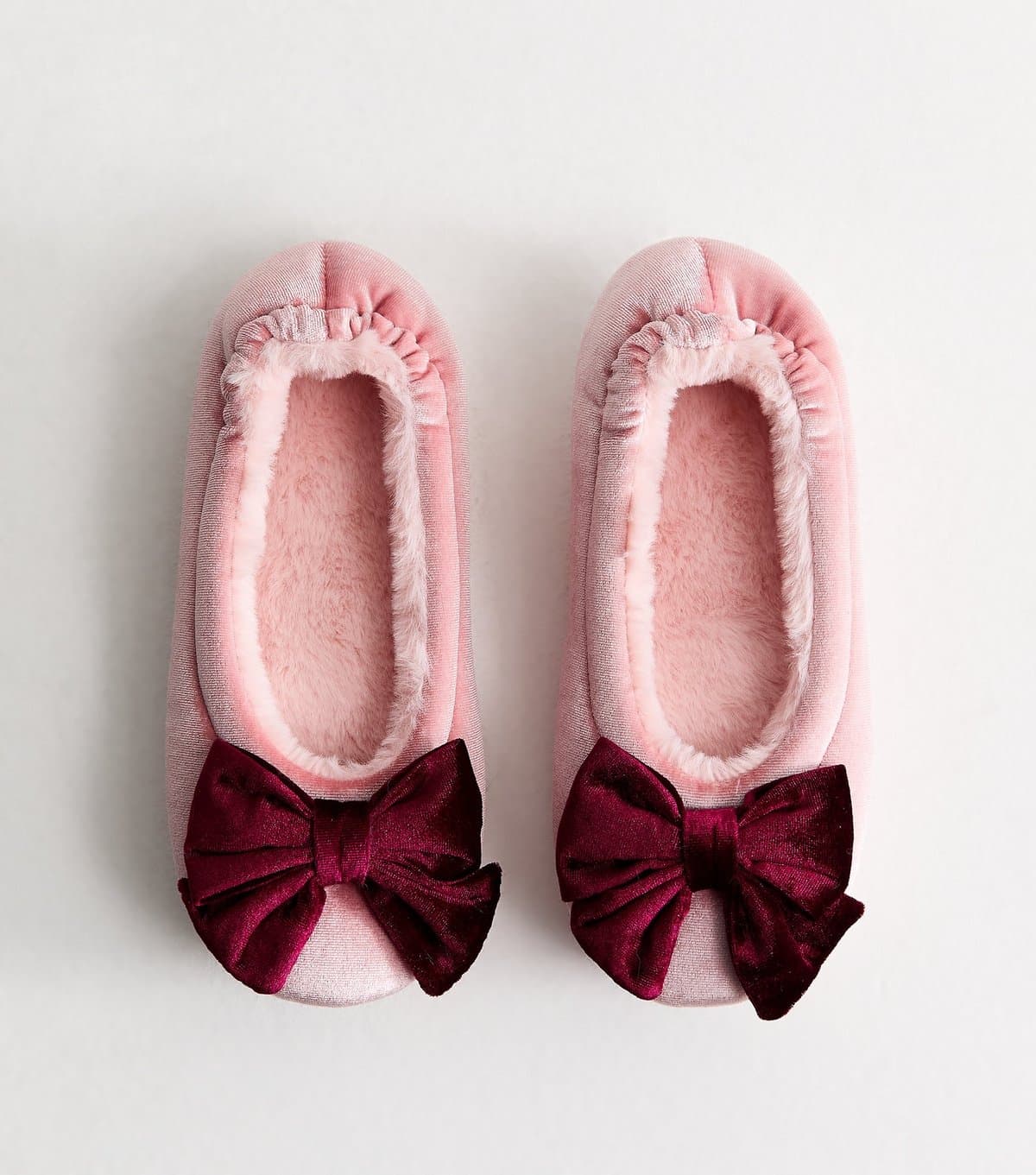 New Look New Look Light Pink Velvet Bow Ballet Slippers