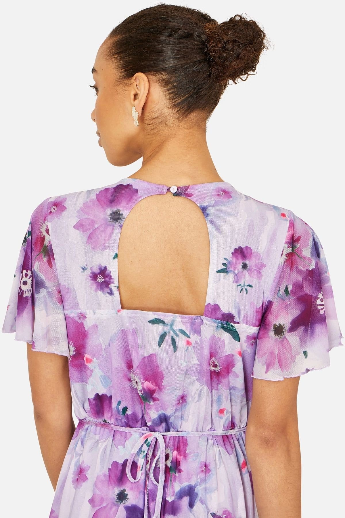 Yumi Yumi Women's Lavender Floral Print Frill Midi Dress in Lilac - 4