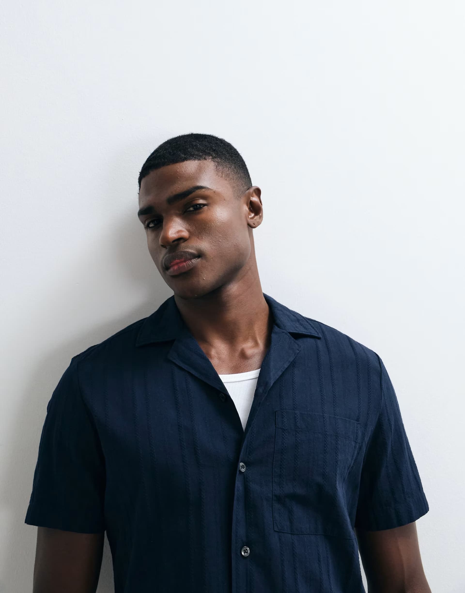 ASOS HUGO Red Ellino revere collar shirt in navy
