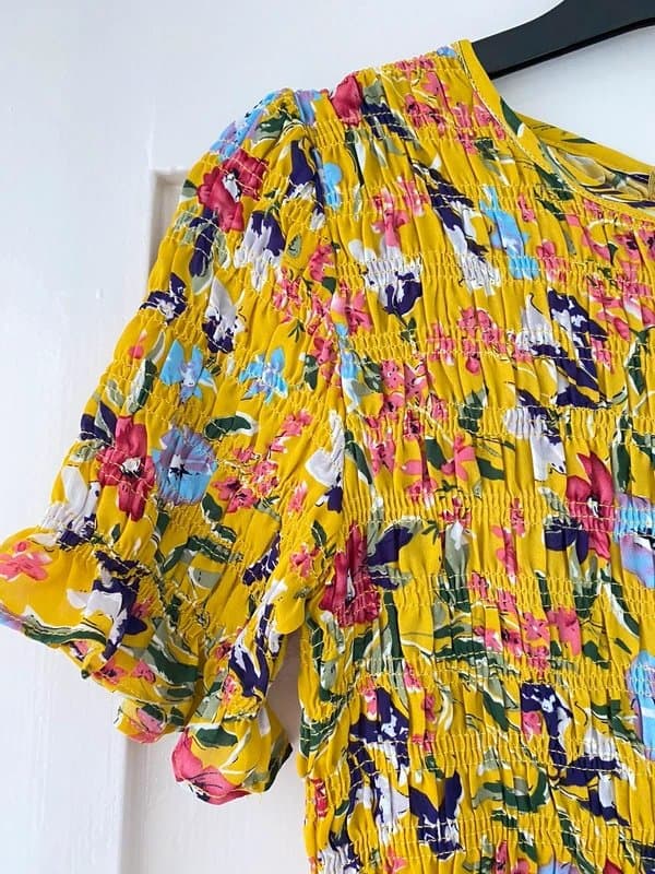 Never Fully Dressed Never fully dressed mustard floral ruched top size small