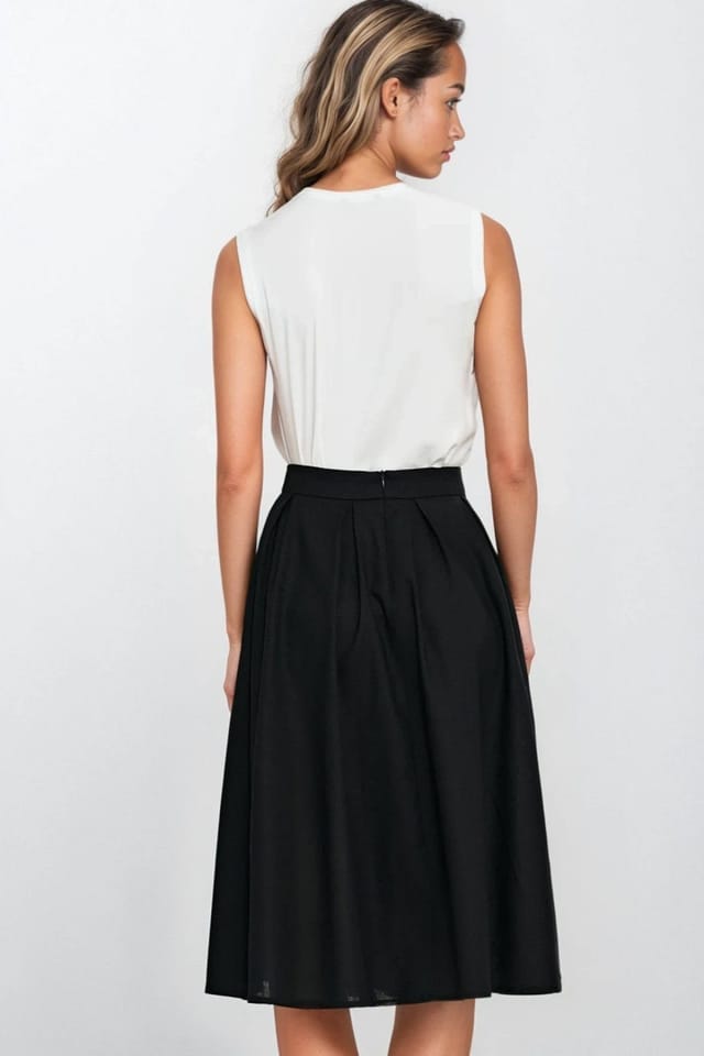 Love Lace Love Lace Women's Linen Texture Rayon Midi Pleated Skirt Pockets in Black - 3