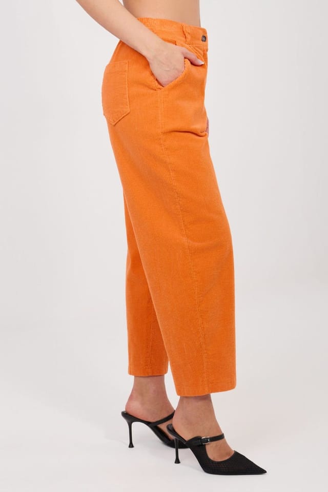 Love Lace Love Lace Women's Carrot Fit High Waist Corduroy Trousers in Orange - 3