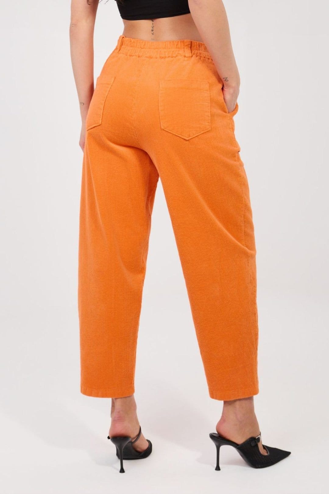 Love Lace Love Lace Women's Carrot Fit High Waist Corduroy Trousers in Orange - 4