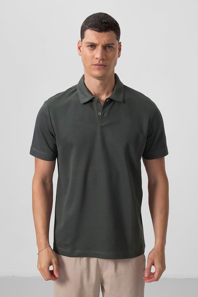 Tommy Life Tommy Life Men's Cotton Elastane Polo T-Shirt in Dark Green - 3