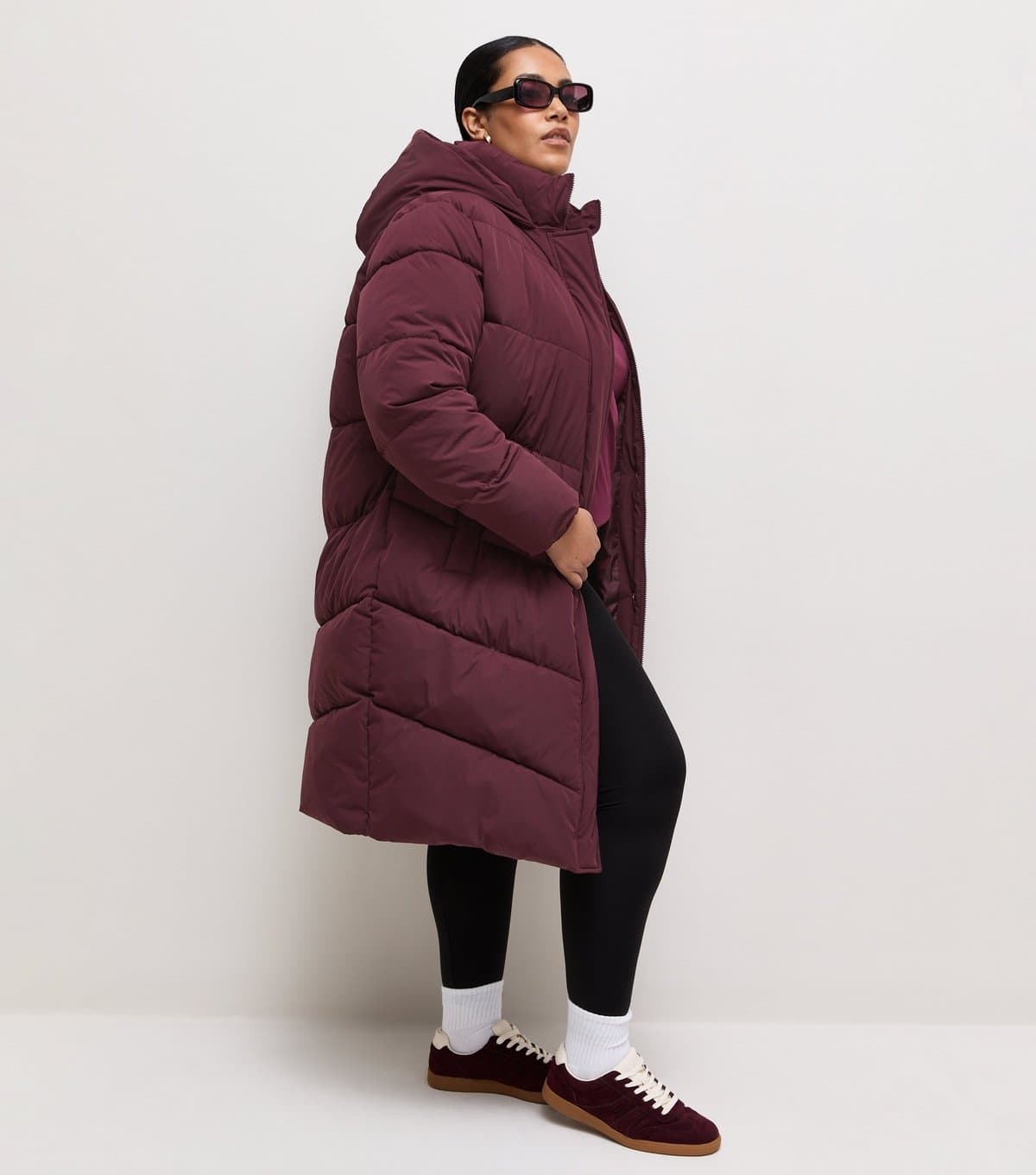 New Look Women's Plus Size Dark Burgundy Longline Puffer Jacket Curves New Look